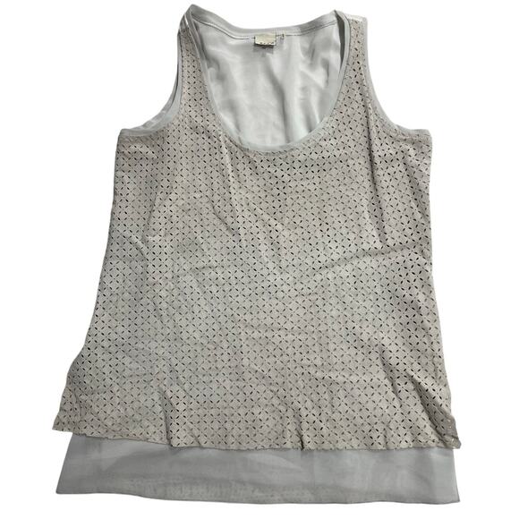Ecru Tank Top Suede CutOut Overlay Jersey Knit Back 3930SU Womens XS Cream White - Picture 1 of 9